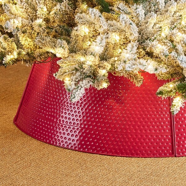 Glitzhome 40.5"D Christmas Red Hammered Metal Tree Collar Overstock